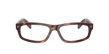 Das Bild zeigt die Prada Brille B02V in havanna von vorne.